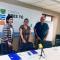 Merche Añón, concejala de Cultura, Irune García, concejala de Turismo y Oscar Sola, arqueólogo y director de la excavación de la necrópolis de Torre Monreal.